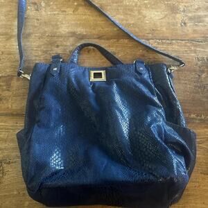 Blue faux vegan snakeskin shoulder bag